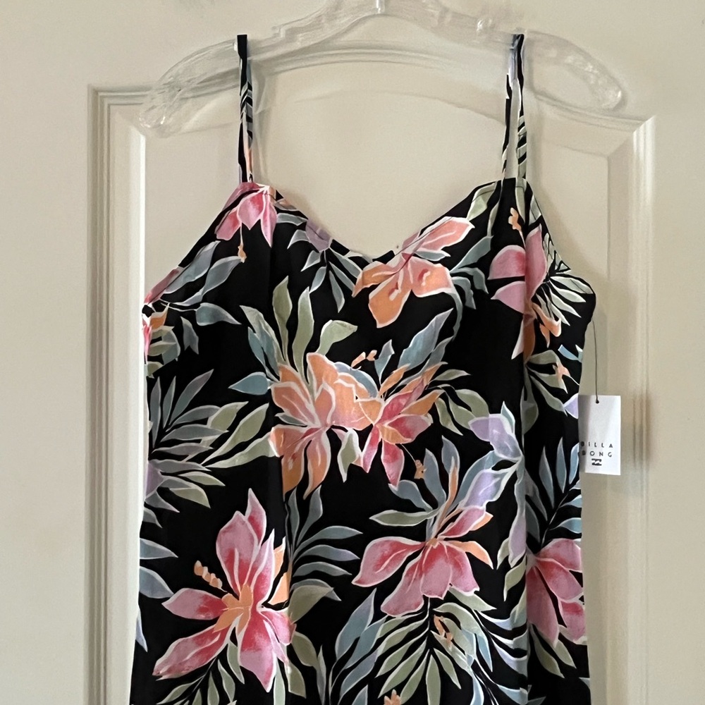 Billabong Black Midi Slip Dress with Pink & Pastel Floral Print Women’s large - Picture 8 of 15